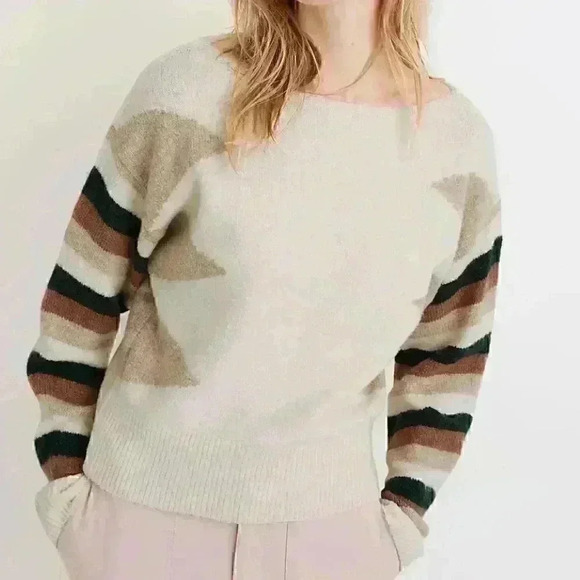 MADEWELL Stripe-Sleeve Geo
Pullover Sweater Sz S *a spot on front side* - Picture 1 of 8